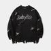 2026 Fashion Hip-Hop Knitwear Pullovers Youth/Men Polyester Round Collar Alphabetic Jacquard Broken Hole Do Old Frayed Edges Long Sleeve Sweater_viptrois.com