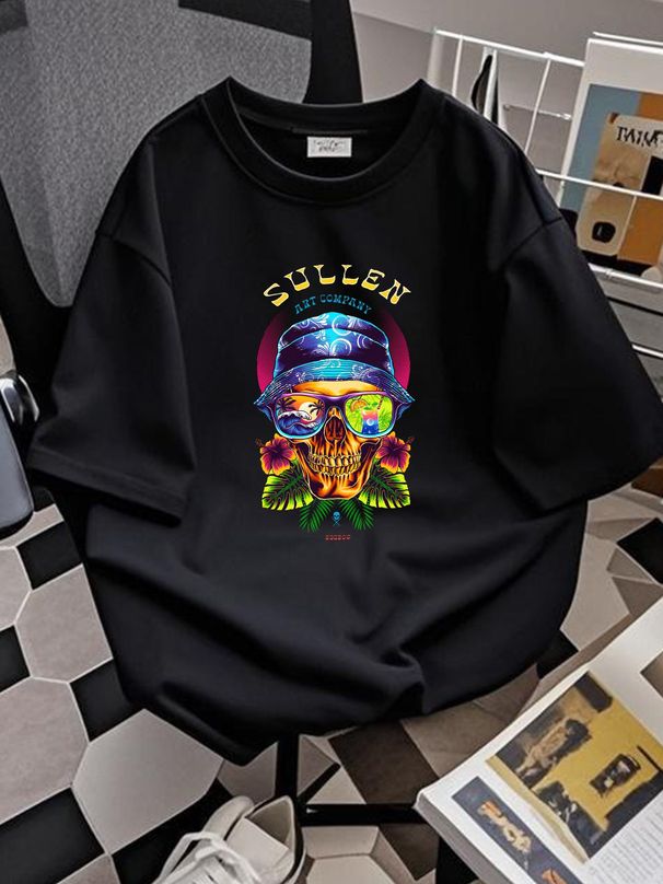 Sullen Tropical Visions Skull Sun Shades Beer Summer Inked Tattoo Shirt SCM4581 Versatile Fashion Unisex Casual Breathable Soft Designer Clothes_viptrois.com