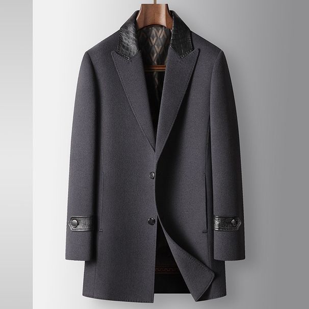 BOY BOY Men's Coat Autumn Winter Genuine Leather Patchwork Peak Lapel Detachable White Goose Down Liner Youth Business Wool Warm_viptrois.com
