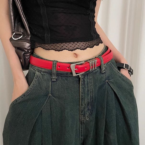 Korean Version Of Retro Simple Belt Women's Niche Design Sense Fashionable Versatile Red Belt With Skirt Jeans Belt_viptrois.com