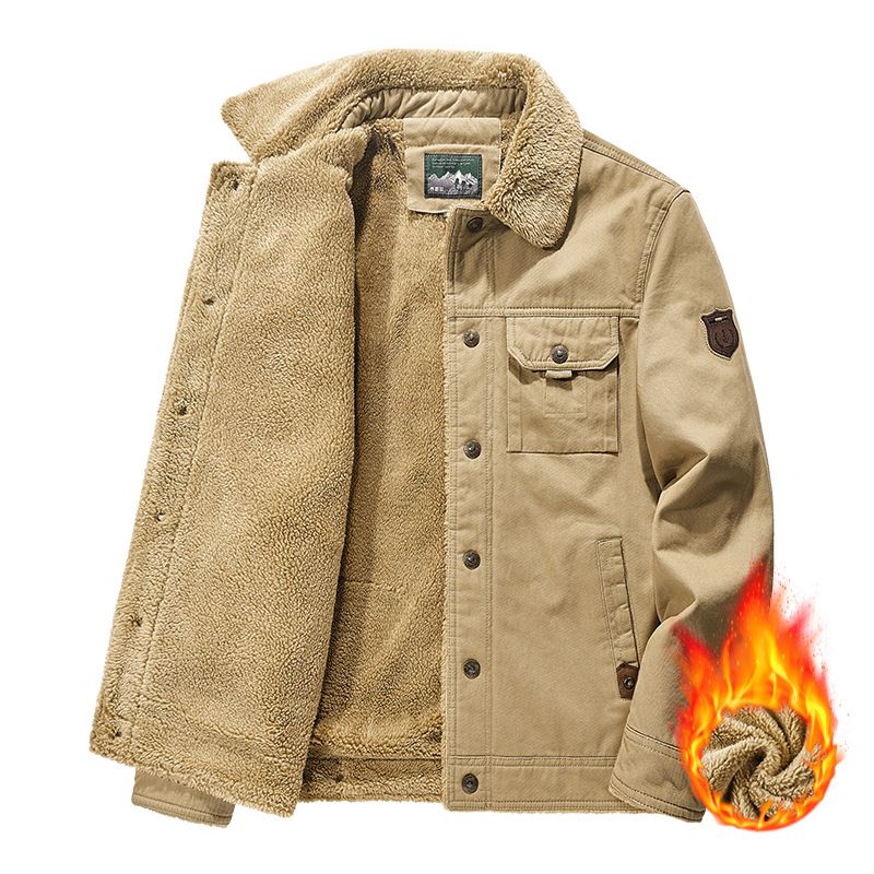 Men's Lapel Lamb Wool Tooling Cotton Jacket With Fleece Large Size Loose Warm Thickened Jacket Cotton Jacket Men's_viptrois.com