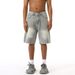 Men's Clothing New Washed Light Grey Japanese And Korean Style Shorts Jeans For Men And Women_viptrois.com