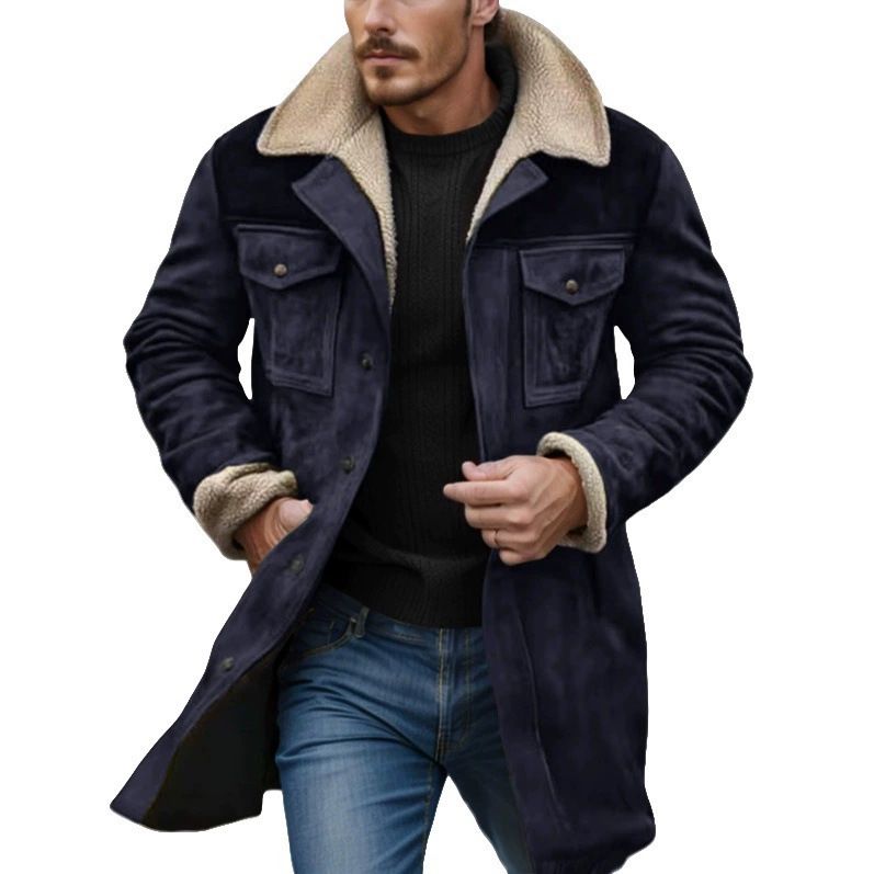 A Retro Long European And American Suede Jacket With Color Contrast And Patchwork For Men's Outerwear In Autumn And Winter 2025_viptrois.com