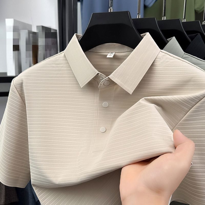 180g Short-sleeved Polo Shirt, 2026 Men's Business Casual Plain-ribbed Collar T-shirt, High-end Summer Ice Silk For Men_viptrois.com