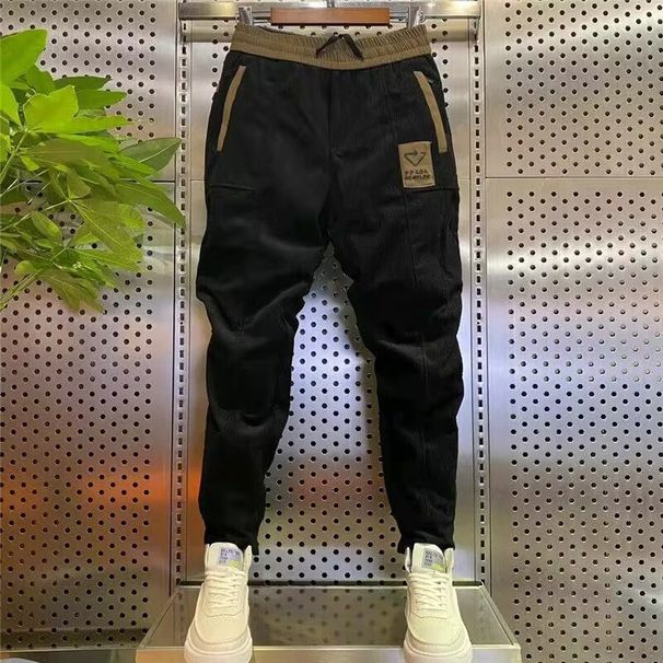 Men's Slim Fit Corduroy Casual Pants Fleece Lined Long Trousers Trendy Versatile Autumn Winter Style All Match Harem Pants_viptrois.com