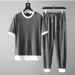 Men's Clothing Summer Thin Ice Silk Sports Men's Color Matching Pleated Large Size T-shirt Nine-point Pants Casual Two-piece Set_viptrois.com