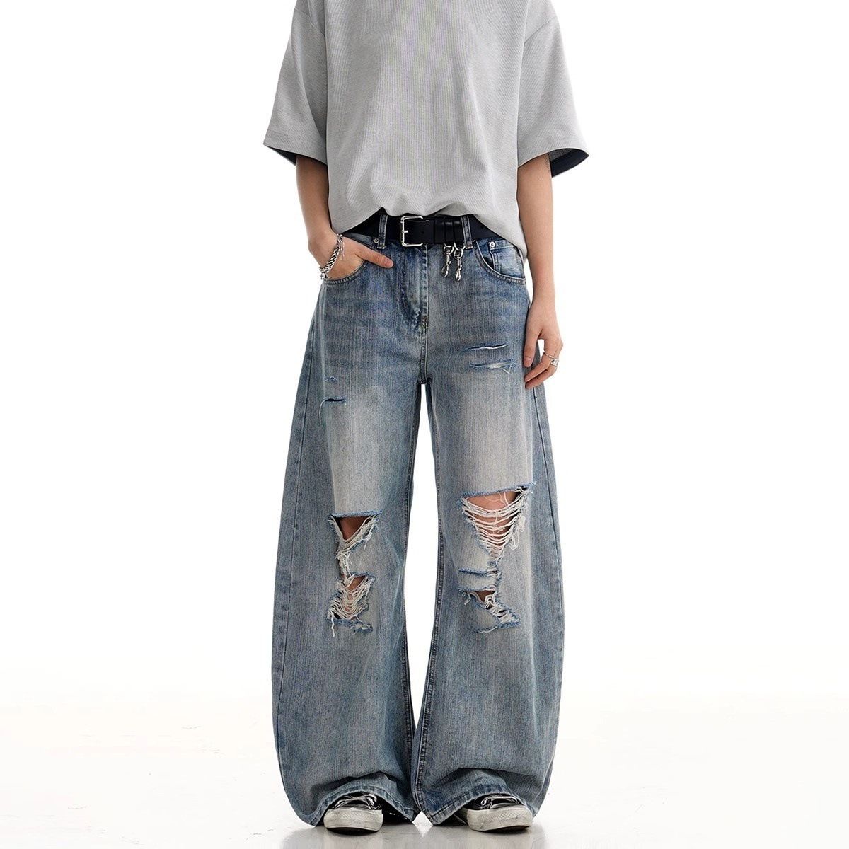 Men's Clothing Jeans For Men Spring And Summer New High Street Fashion Loose Straight Casual Trousers_viptrois.com