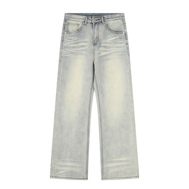 Yellow Mud-Dyed Jeans For Men High Street Punk Heavy Washed Vintage Casual Straight-Leg Loose Versatile Pants_viptrois.com