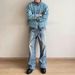 Men's Clothing Street Baggy Version Neutral Wide Leg Mopping Dirty Ink Splashed Distressed Design Jeans_viptrois.com