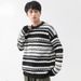 Loom Cross-Border European And Waist Line Striped Design Men's American Retro Round Neck Knitted Sweater Slim Fit Trendy Top_viptrois.com