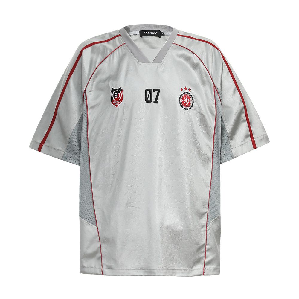 Men’s Clothing Breathable Mesh Stitching Embroidered Short Sleeved T Shirt Men's High Street Casual Loose Summer Color Matching Niche Tops_viptrois.com