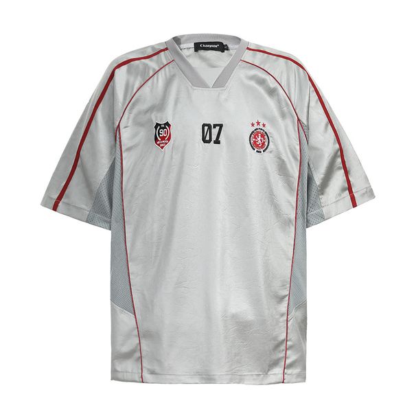 Men’s Clothing Breathable Mesh Stitching Embroidered Short Sleeved T Shirt Men's High Street Casual Loose Summer Color Matching Niche Tops_viptrois.com