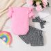 Baby Girls Cute Letter Print Short Sleeve Ladies Dress And Houndstooth Shorts And Bandana Set 3 Piece Set_viptrois.com