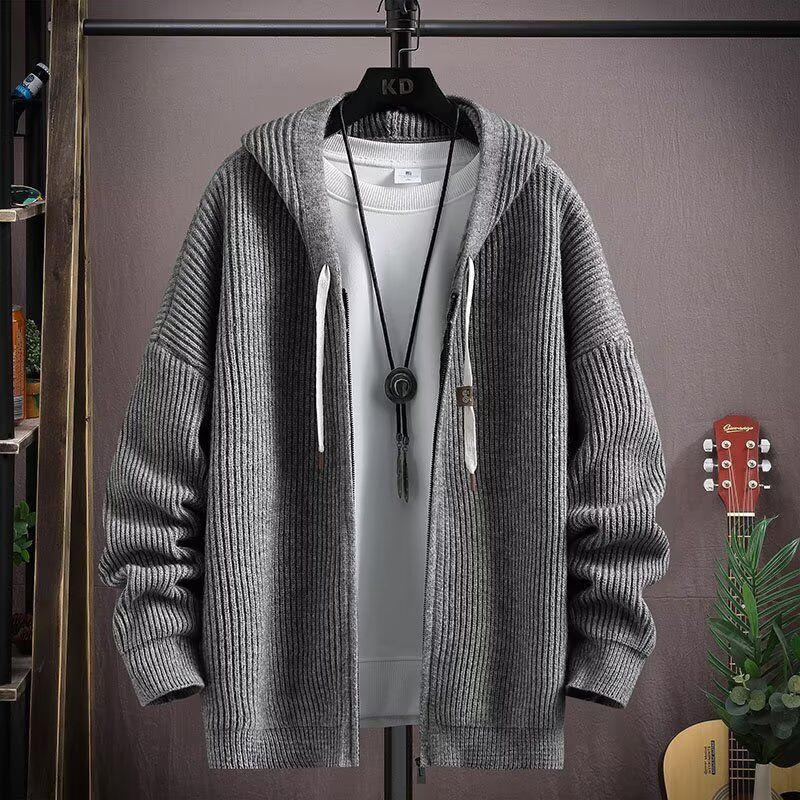 Deer Plush Solid Color Sweater Cardigan Versatile And Fashionable Hooded Knitted Sweater Sweater Thread Jacket_viptrois.com