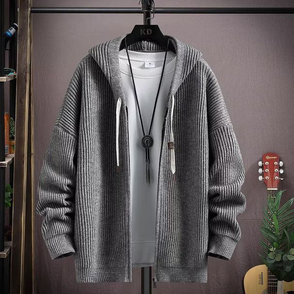 Deer Plush Solid Color Sweater Cardigan Versatile And Fashionable Hooded Knitted Sweater Sweater Thread Jacket_viptrois.com