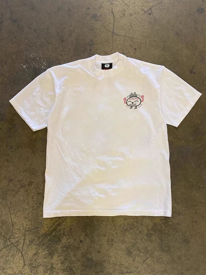 Heavyweight Pure Cotton Oversized T-Shirt Short Sleeved Y2K Illustrated Art Print Loose Fit For Couples And Men_viptrois.com