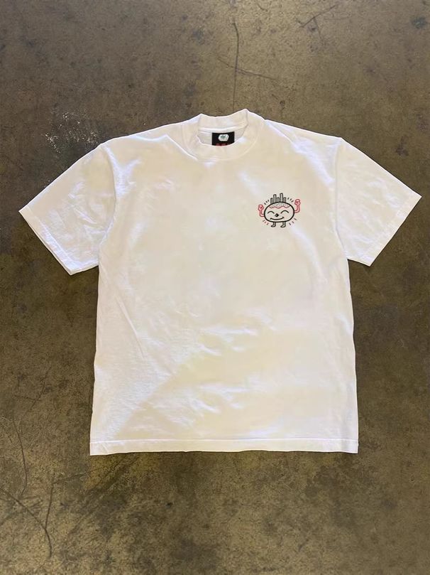 Heavyweight Pure Cotton Oversized T-Shirt Short Sleeved Y2K Illustrated Art Print Loose Fit For Couples And Men_viptrois.com