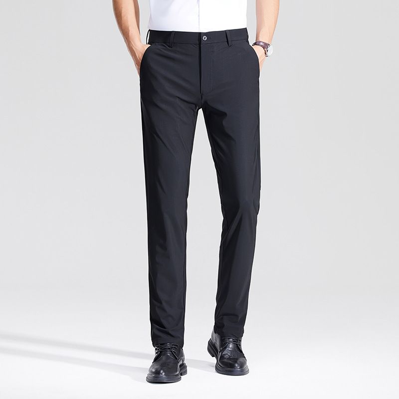 Men's Summer Business Casual Pants - High Waist Straight Leg Trousers With Ice Silk Fabric, Stretch & Wrinkle-Free (Navy, Khaki, Black, Gray)_viptrois.com