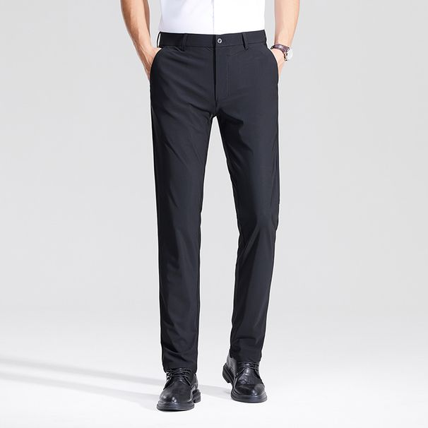 Men's Summer Business Casual Pants - High Waist Straight Leg Trousers With Ice Silk Fabric, Stretch & Wrinkle-Free (Navy, Khaki, Black, Gray)_viptrois.com