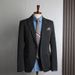 Men's Clothing Slim Fit Blue Stripe Suit Three-Piece Set, Formal Wedding Groom Tuxedo, Business Office Blazer & Pants, Korean Style Tailored Suit _viptrois.com