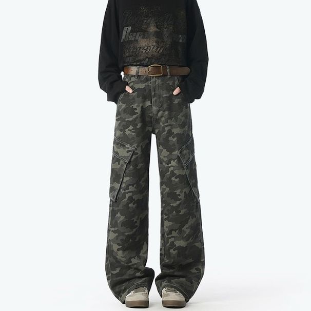 American Retro Camouflage Workwear Casual Pants Pocket Design Loose Straight Leg Autumn Men's Vibe Versatile Pants_viptrois.com