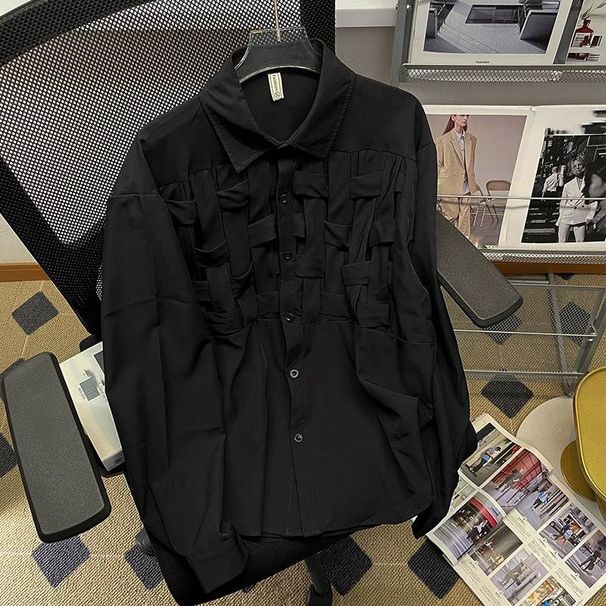 Men's Clothing Design Lapel Long Sleeved Shirt Men Ins Trendy Top Shirt Jacket_viptrois.com