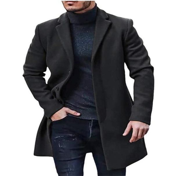 2026 Fashion Overcoats Jacket Men Lapel Pure Color Single-Breasted Long Sleeve Casual Woolen Windbreaker_viptrois.com