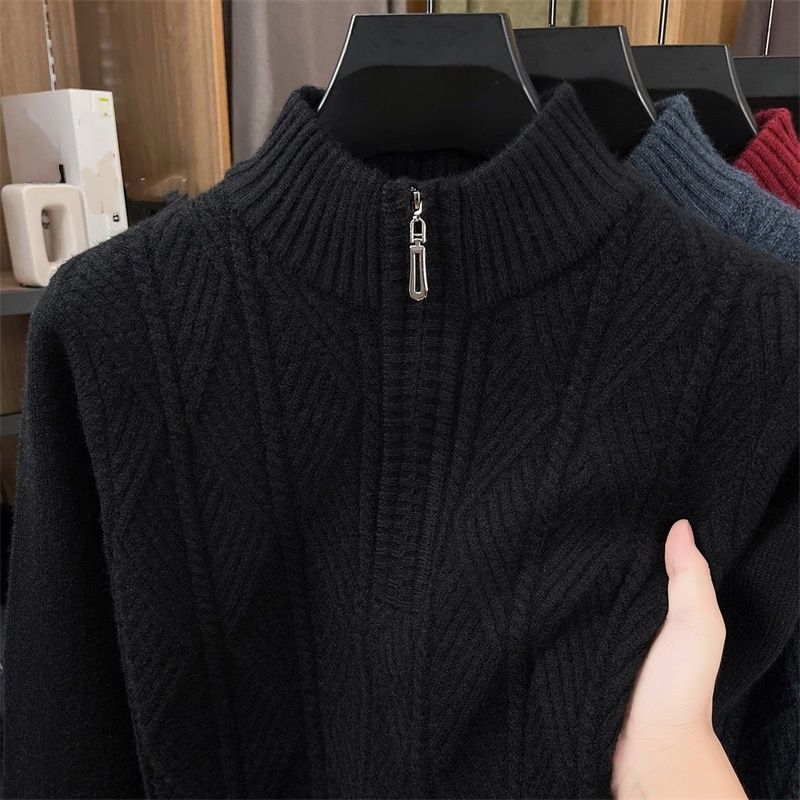 Men's Half-Zip Sweater – Thickened Winter Knit Pullover, Business Casual & Warm Layering For Modern Men_viptrois.com