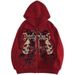 WDIRARA Men's Casual Long Sleeve Hoodie Zip up Skull Print Drawstring Design Gothic Style Streetwear for Men_viptrois.com