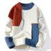 New color blocking round neck sweater for men in autumn and winter, knitted sweater for men in lazy winter style, loose fitting sweater jacket_viptrois.com
