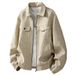 Men’s Vintage Suede-Look Jacket – Retro Biker Style (M-3XL, Lightweight Polyester, Stand Collar, Charcoal/Black/Khaki)_viptrois.com