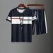 Men's Casual Summer T-Shirt And Shorts Set Black Polyester Short Sleeve Regular Fit Spring Summer Autumn Wear_viptrois.com