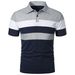 Men's sleeved chest with three stripe color matching fashion and men's lapel short sleeves_viptrois.com