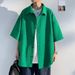 Summer Waffle Work Shirt Men's Short Sleeved Loose Fashion Brand Trendy High End Cool Shirt Half Sleeved Jacket Men_viptrois.com