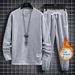 Men’s Waffle Fleece Hoodie & Joggers Set – Thickened Winter Outfit, Oversized Fit, Casual Streetwear (M-5XL, Black/Gray/Beige/Blue/White, Polyester)_viptrois.com