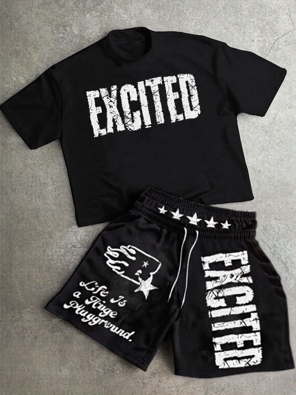Men's Clothing Men's Summer Street Style Letter Print Suit: Trendy Casual Short Sleeve T Shirt And Shorts Two Piece Set_viptrois.com