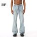 Men's Clothing 2025 New Arrival Light Blue Cleanfit Casual Washed Micro Flared Jeans Loose and Versatile_viptrois.com