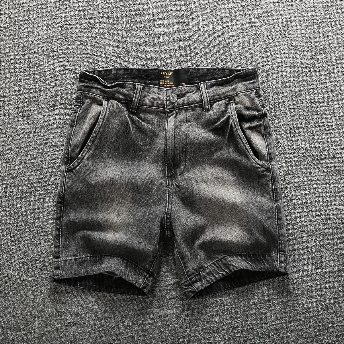 Men's Clothing 2024 New Denim Shorts Men's Summer Workwear Shorts Washed Old Straight Three Quarter Pants Men Manufacturers Wholesale_viptrois.com