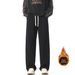 Men's Fleece Lined Heavyweight Sweatpants Winter Style White Floral Gray Floor Length Curved Sash Casual Unisex Pants_viptrois.com
