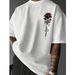 Camiseta Casual Manga Corta Con Cuello Redondo Gráfico De Letras Y Rosas Para Hombres_viptrois.com