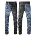 Men's Clothing European And American Style High Street Mandarin Duck Color Men's Trendy Motorcycle Jeans Men's Elastic Slim Stitching Men's Pants 1053_viptrois.com