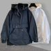 Streetwear Hooded Windbreaker – Unisex Lightweight Utility Jacket With Raw Edge Detailing (M-3XL, Zippered Pockets, Adjustable Cuffs)_viptrois.com