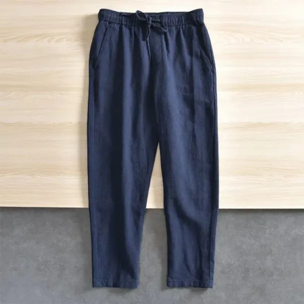 2025 Männer Baumwolle Leinen Casual Hosen Baggy Streetwear Männer Jogger Sport Hosen Einfarbig Lange Gerade Trendy Hosen Für Männer_viptrois.com
