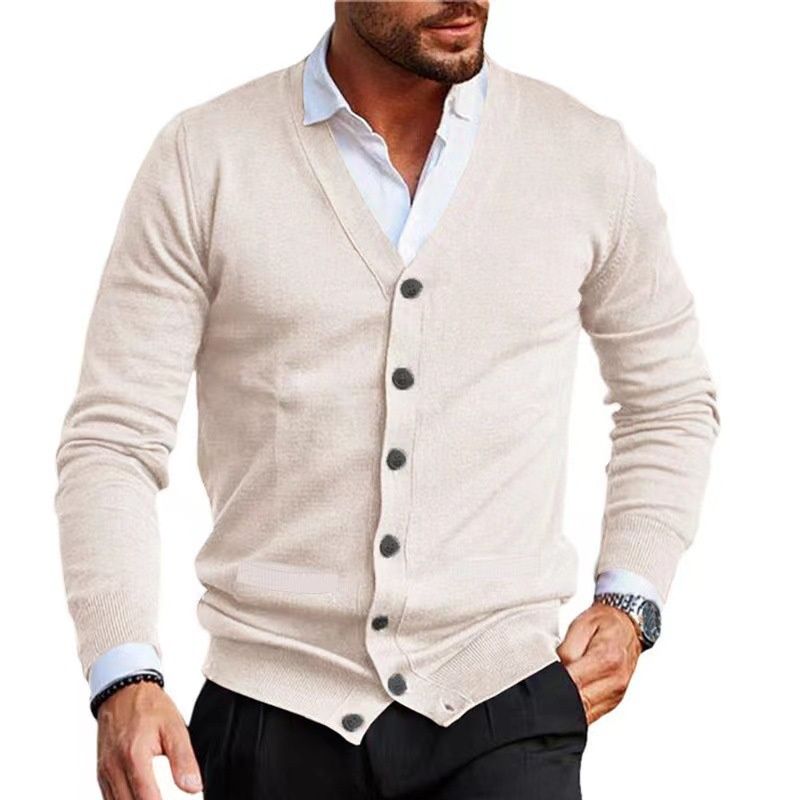 Men's Sweater Coat, Autumn And Winter New Knitted Sweater, Men's V-neck Long-sleeved Slimming Cardigan, Sweater_viptrois.com