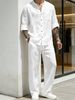 2026 Men's Fashion Shirt Long-Sleeved Retro Standing Collar Summer, Autumn, And Winter Linen Youth Long-Sleeved Pants Set_viptrois.com