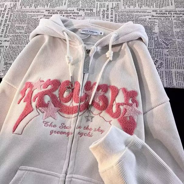 Hip-Hop Corduroy Zip-Up Hoodie – Unisex Oversized Streetwear Jacket With Embroidered Horns (Green/Tan/Charcoal, M-3XL)_viptrois.com