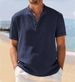Men's Clothing Summer New Retro Loose Texture Woven Polo Shirt Retro Lapel T Shirt Breathable Short Sleeved Shirt_viptrois.com