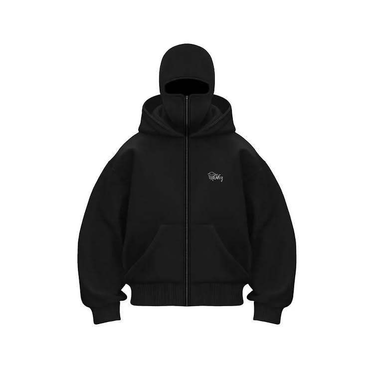 American fashion brand double hat bandit design hooded zipper cardigan hoodie couple windproof high street coat_viptrois.com