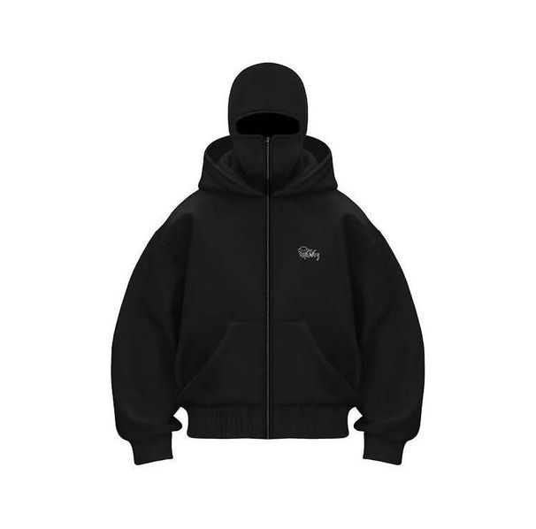 American fashion brand double hat bandit design hooded zipper cardigan hoodie couple windproof high street coat_viptrois.com