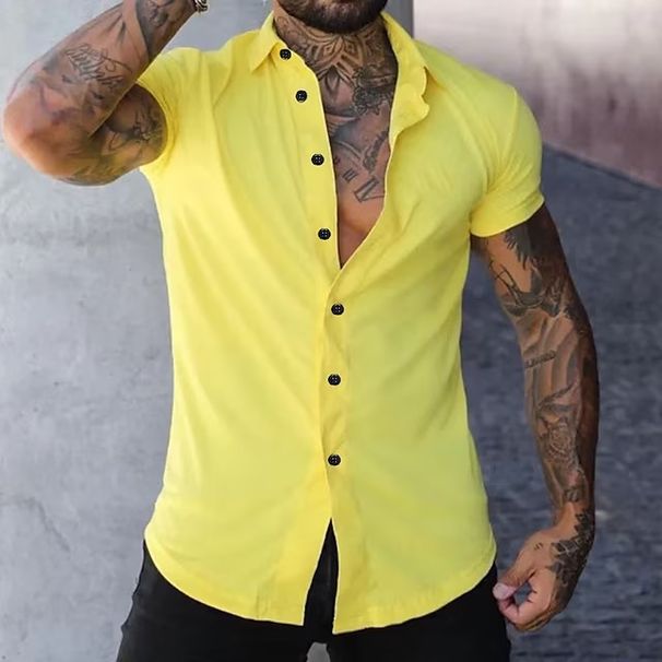 Men's Clothing Short Sleeved Shirt Leisure Solid Color Youth Trend Sports Thin Section Shirt_viptrois.com